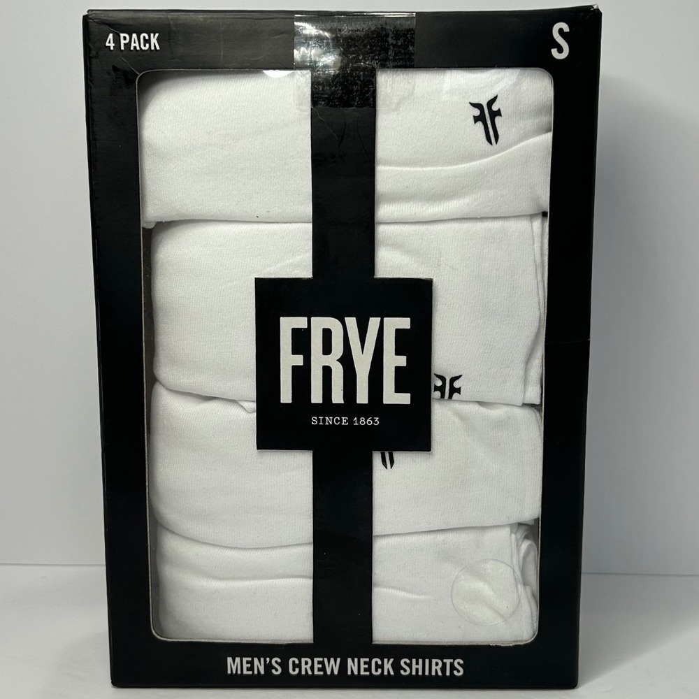 Frye Mens 4 Pack Crew Neck Shirts White Logo Short Sleeve Tee Small New